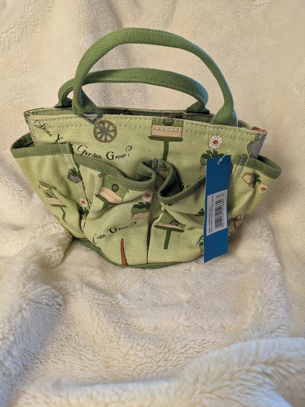 Light Green Garden-Print Small Tote Bag